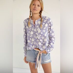 Pilcro Anthropologie Floral Embroidred Oversized Cotton Long Sleeve Small NWT